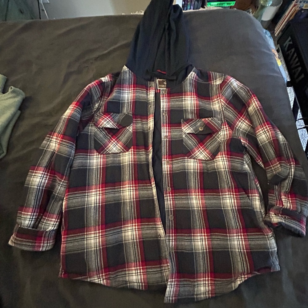Plaid Hooded Men’s Jack- Red and Black Plaid